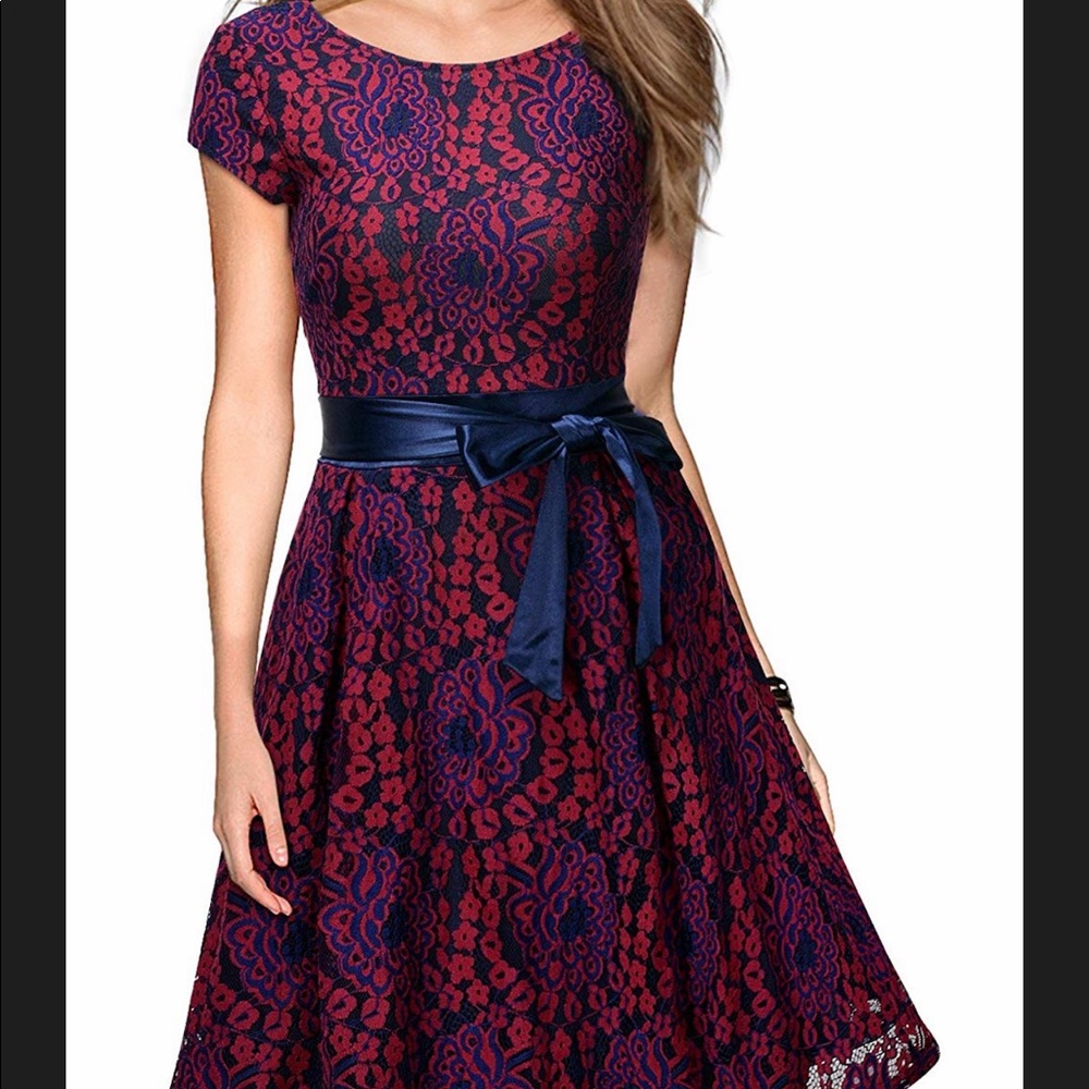 Vintage Floral Lace Cocktail Evening Dress